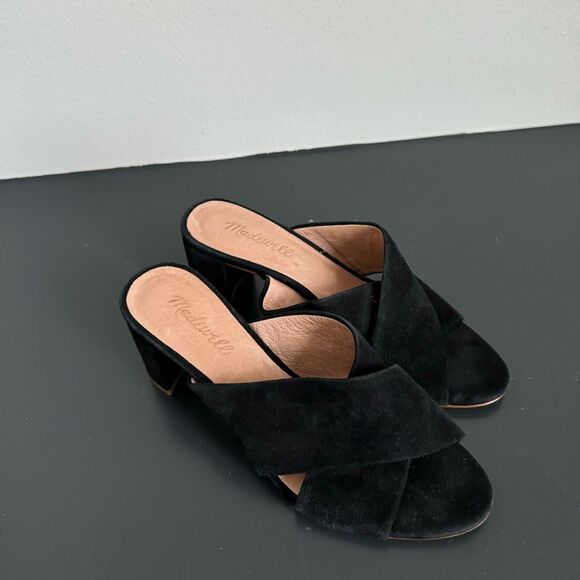 Madewell The Greer Mule Sandal Size 7.5 Black Comfort Suede Medium Block Heel - Picture 3 of 13